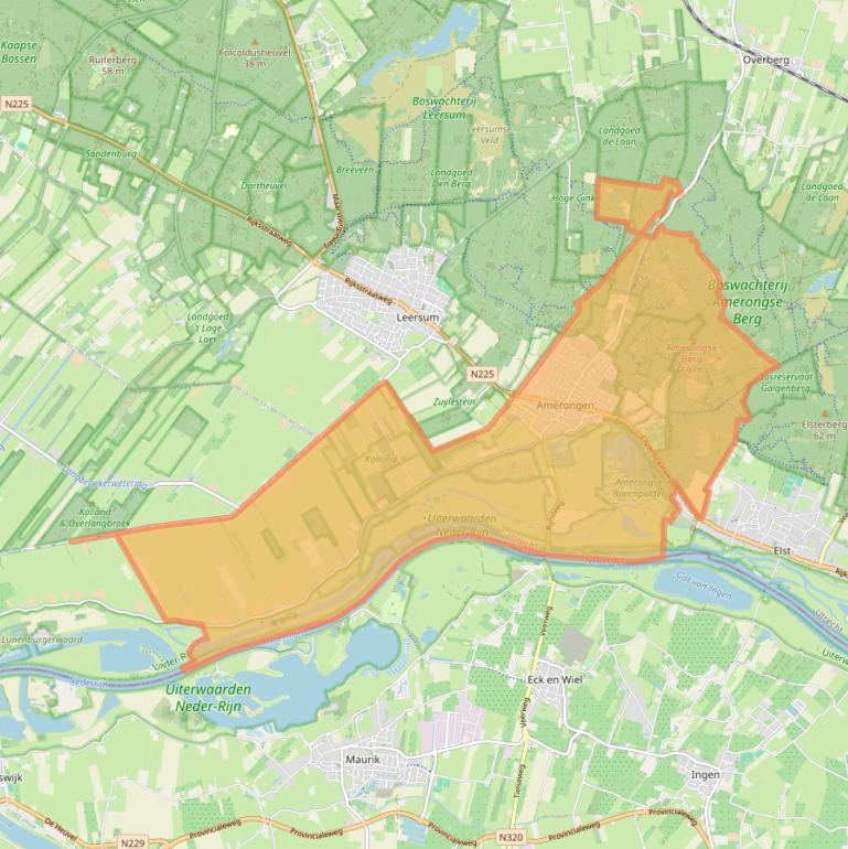 Kaartafbeelding, ingezoomd op postcodegebied 3958.