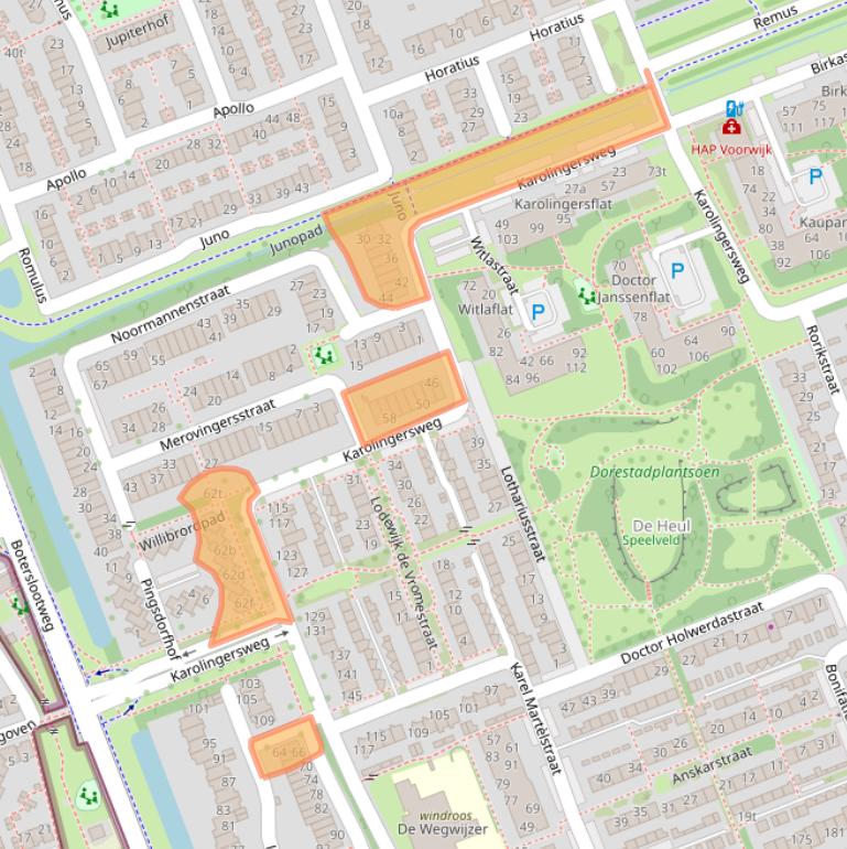 Kaart van postcodegebied 3962AJ.