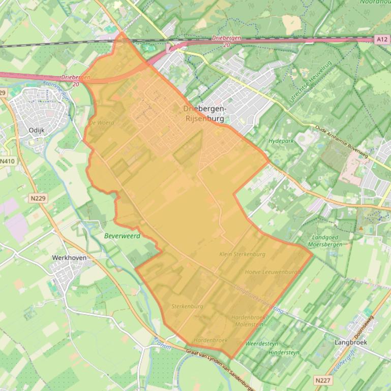 Kaart van postcodegebied 3972.