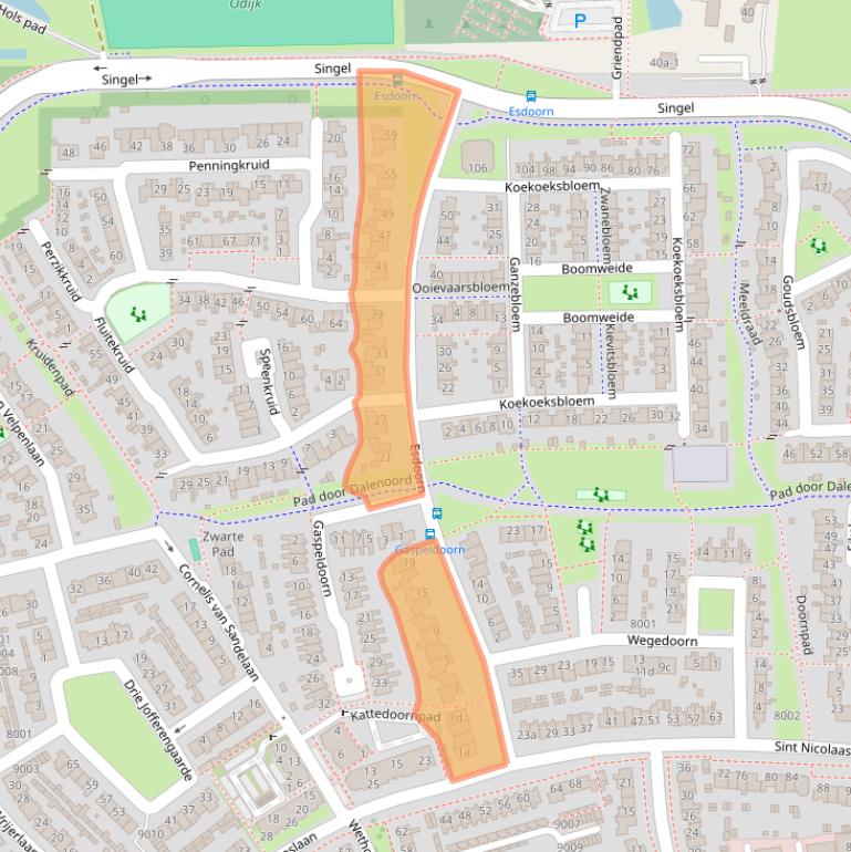 Kaart van postcodegebied 3984AT.