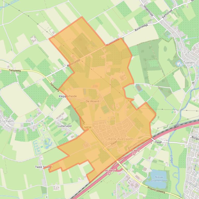 Kaart van postcodegebied 4012.