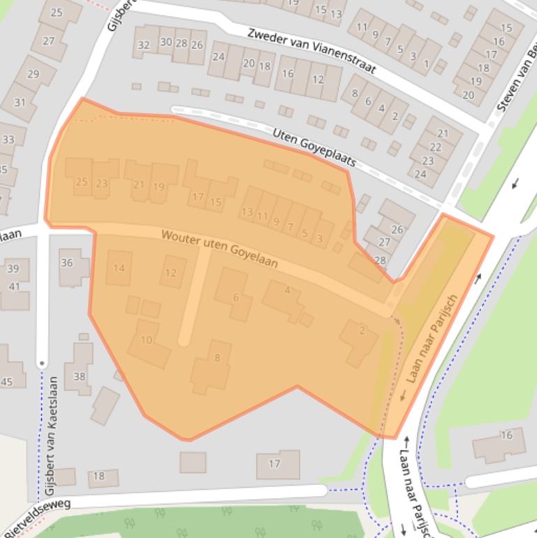 Kaart van postcodegebied 4106AA.