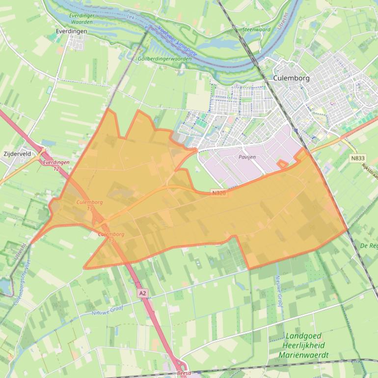 Kaartafbeelding, ingezoomd op postcodegebied 4107.