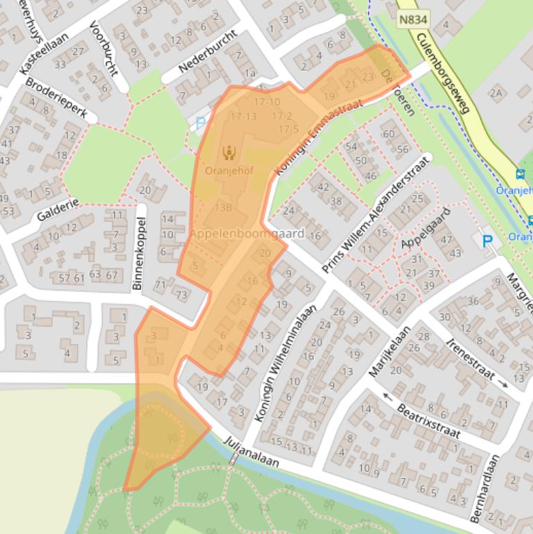 Kaart van postcodegebied 4116CJ.