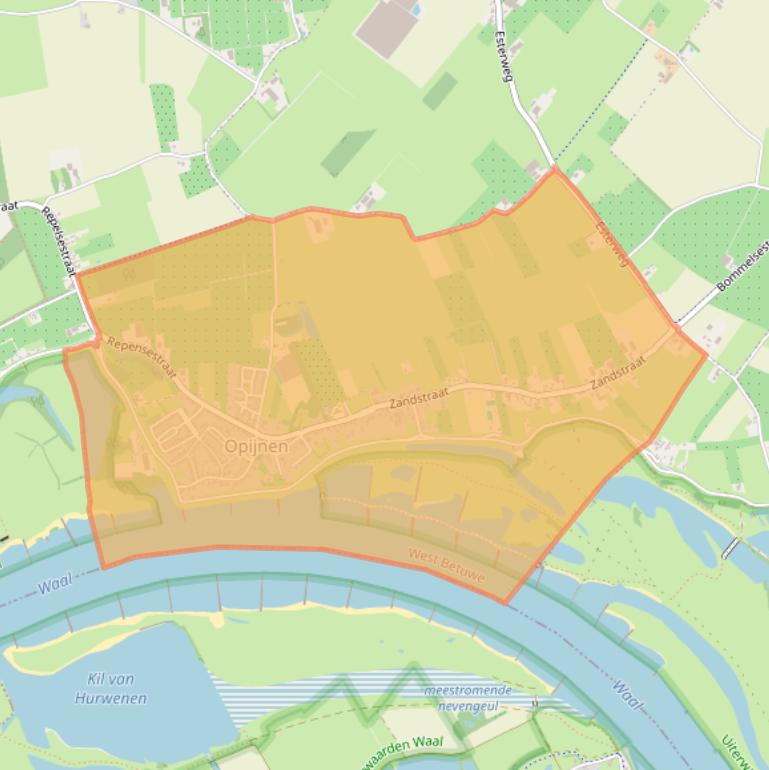 Kaartafbeelding, ingezoomd op postcodegebied 4184.