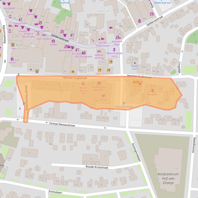 Kaart van postcodegebied 4191AJ.