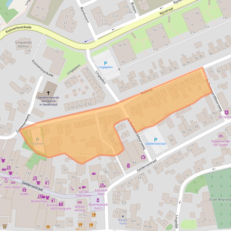 Kaart van postcodegebied 4191BJ.