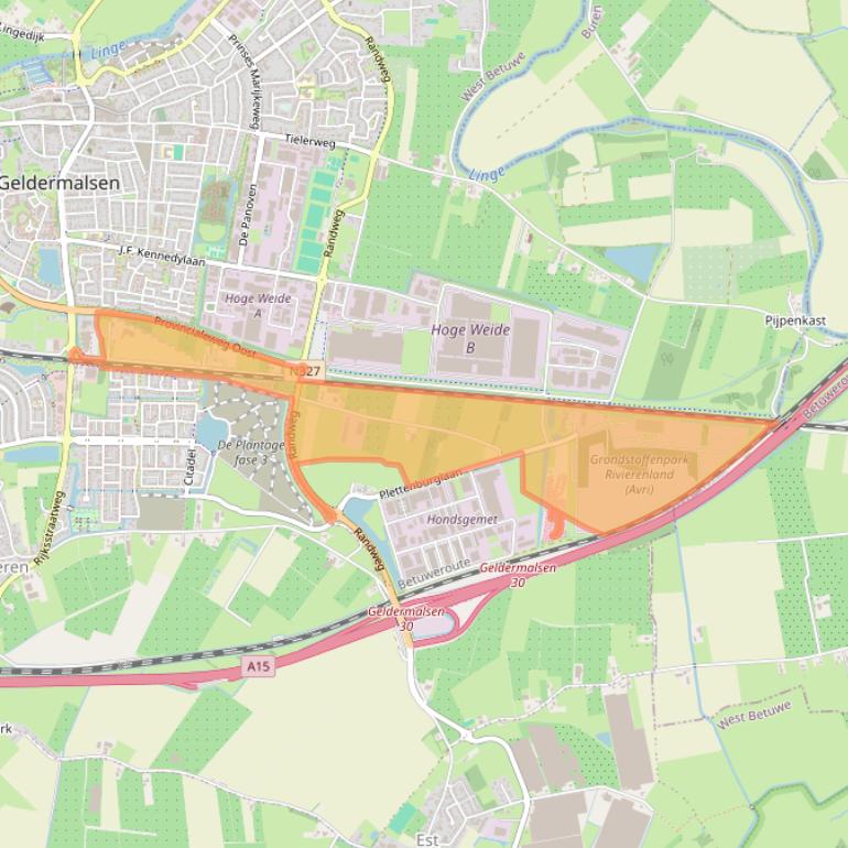 Kaart van postcodegebied 4191NK.