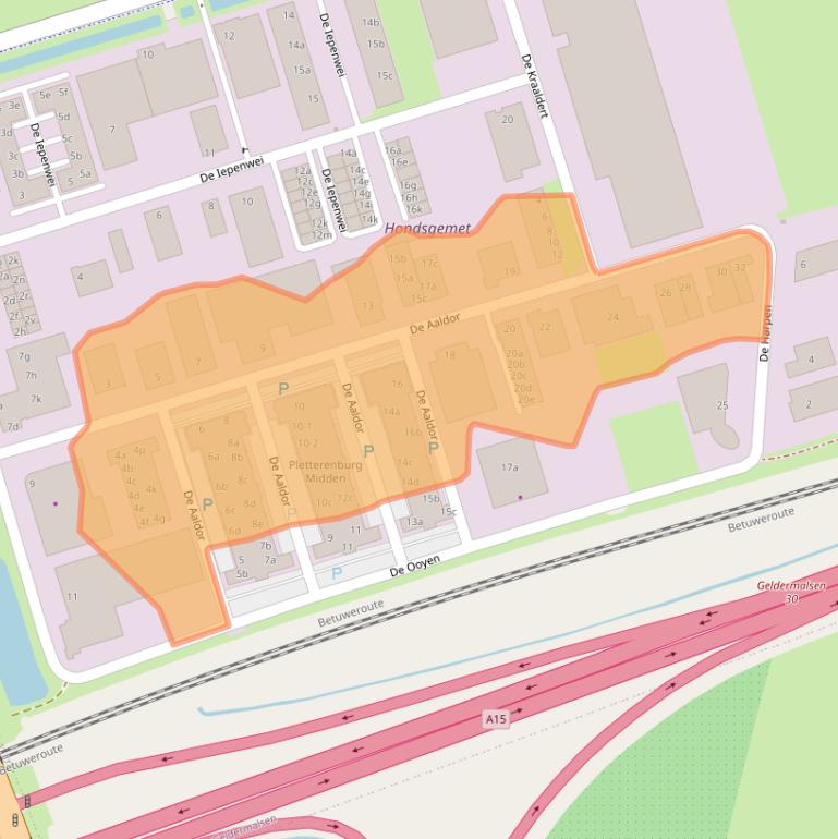 Kaart van postcodegebied 4191PC.