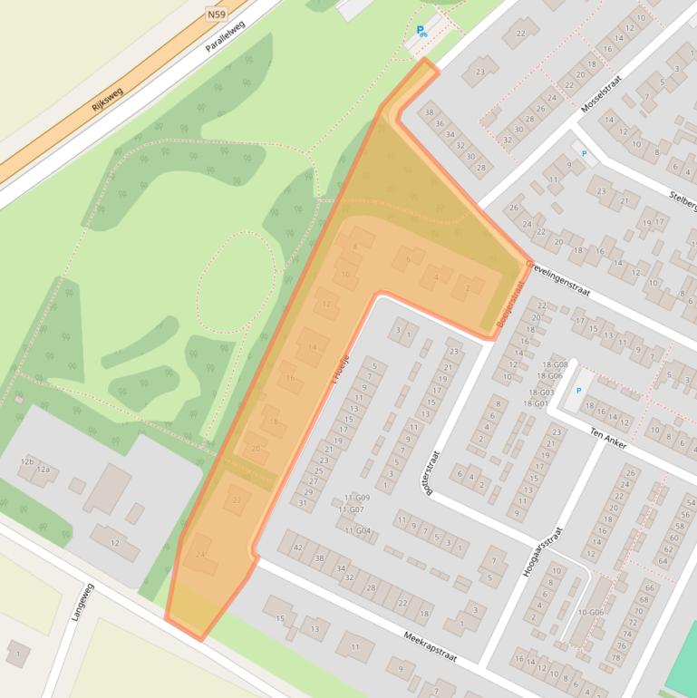 Kaart van postcodegebied 4311EZ.