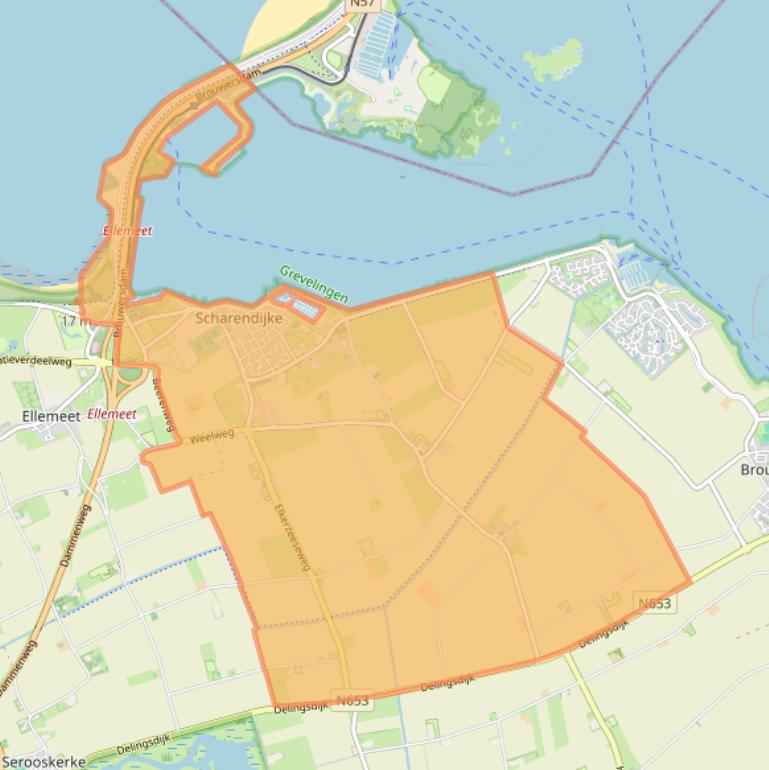 Kaart van postcodegebied 4322.