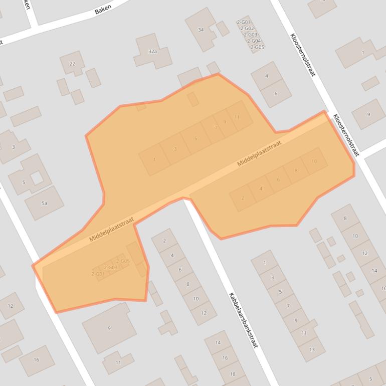 Kaart van postcodegebied 4322BJ.