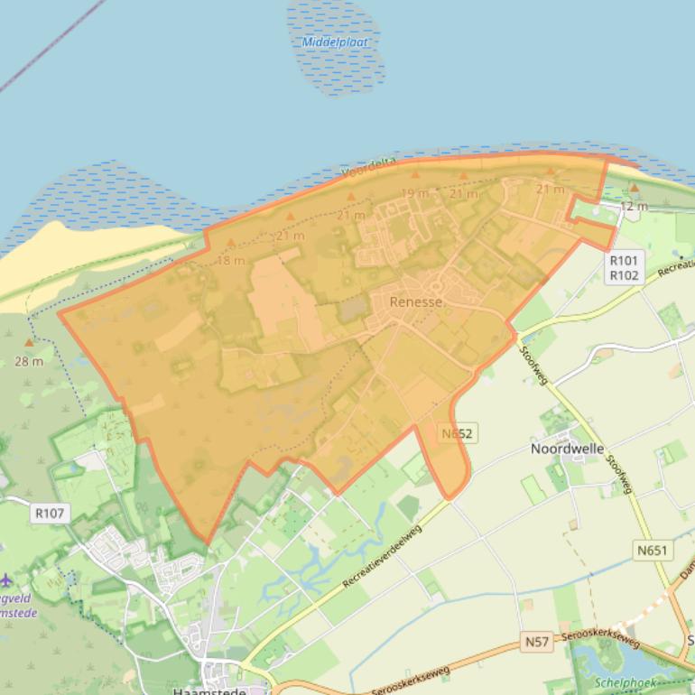 Kaart van postcodegebied 4325.