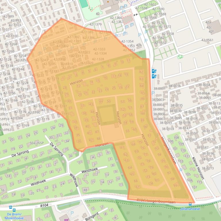 Kaart van postcodegebied 4325HZ.