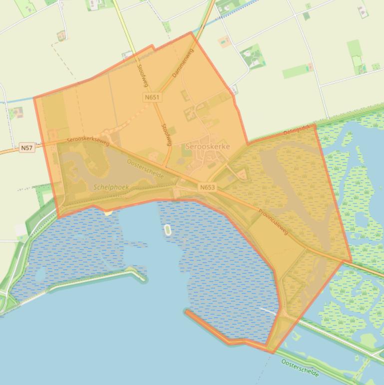 Kaartafbeelding, ingezoomd op postcodegebied 4327.