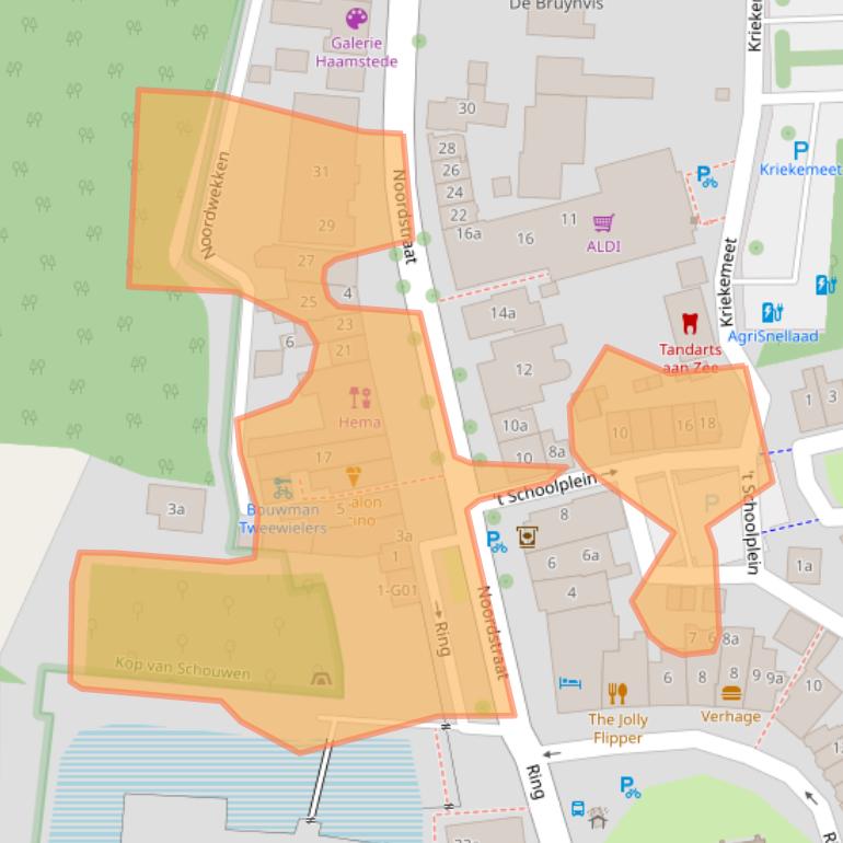 Kaart van postcodegebied 4328AJ.