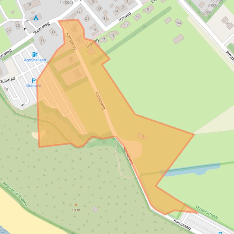 Kaart van postcodegebied 4328RJ.