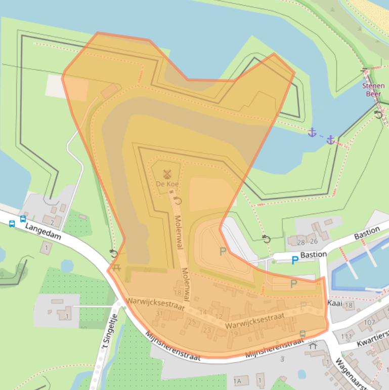 Kaart van postcodegebied 4351BE.