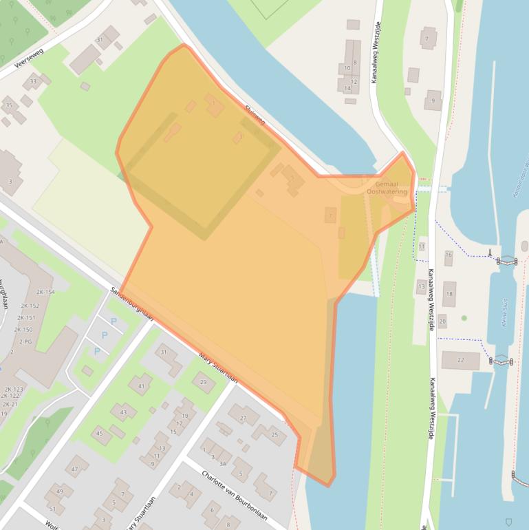 Kaart van postcodegebied 4351RJ.