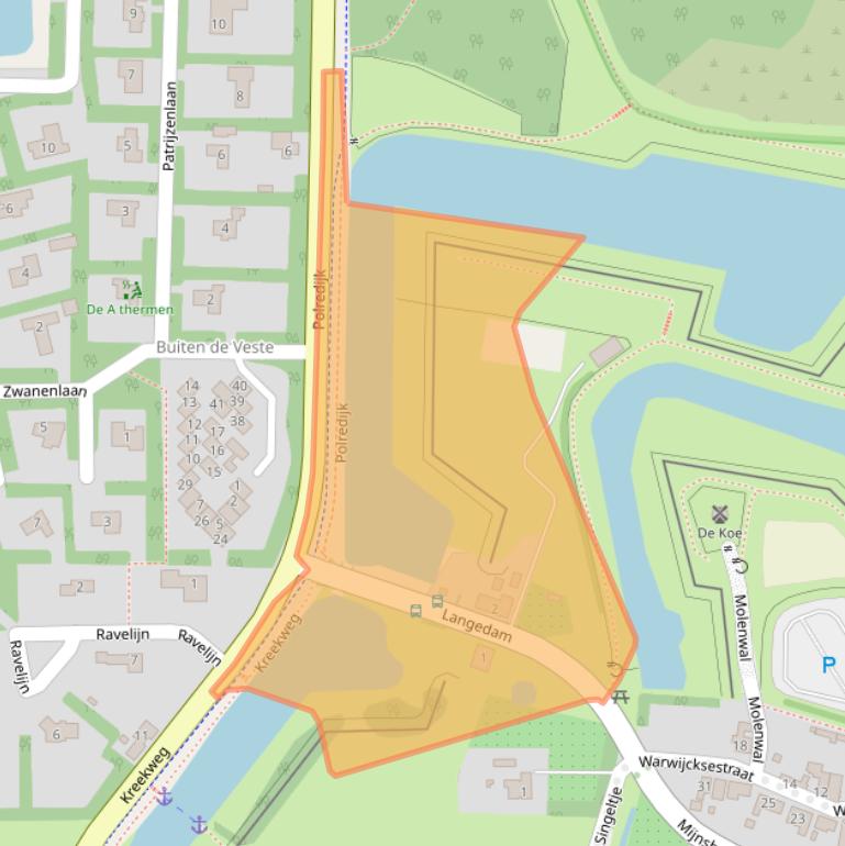 Kaart van postcodegebied 4351RZ.