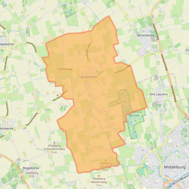 Kaartafbeelding, ingezoomd op postcodegebied 4364.