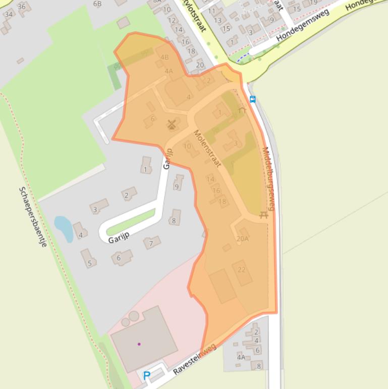 Kaart van postcodegebied 4364AA.