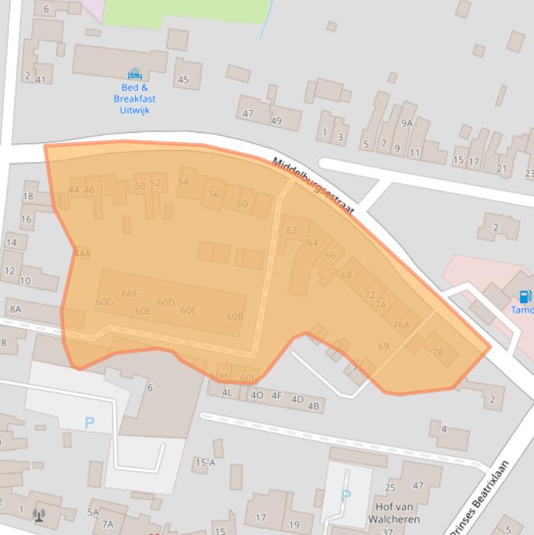 Kaart van postcodegebied 4371ET.