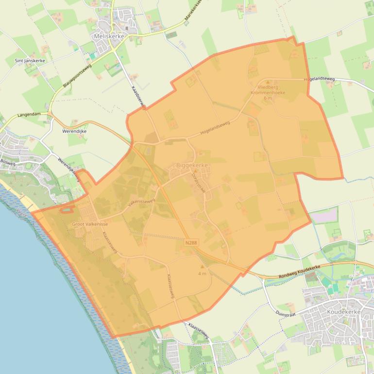 Kaart van postcodegebied 4373.