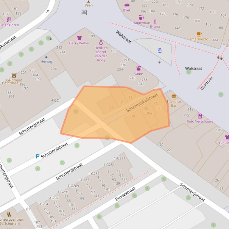 Kaart van postcodegebied 4381GJ.