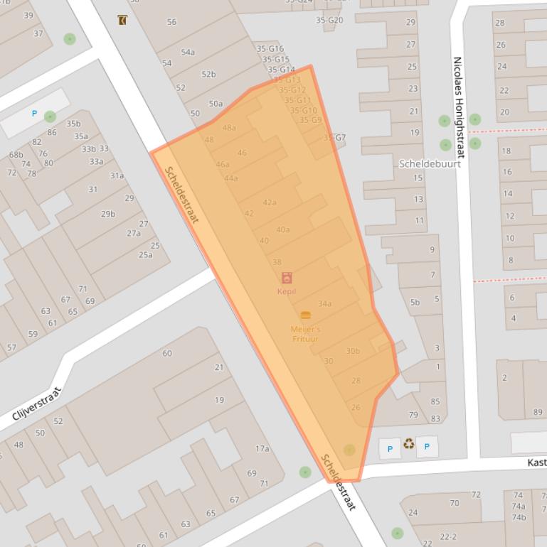 Kaart van postcodegebied 4381RT.