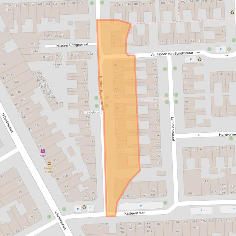 Kaart van postcodegebied 4381SR.