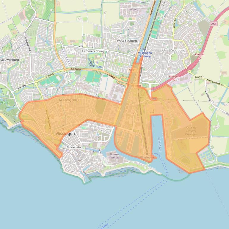 Kaart van postcodegebied 4382.