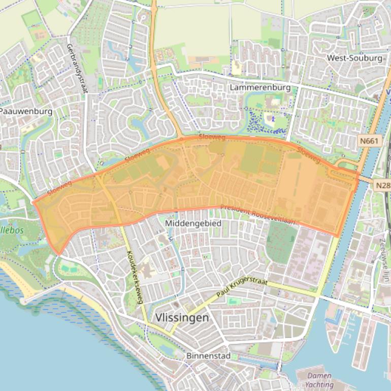 Kaart van postcodegebied 4383.