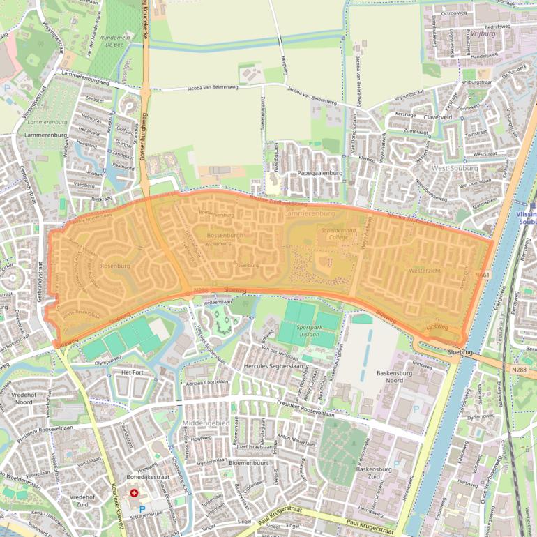 Kaart van postcodegebied 4385.
