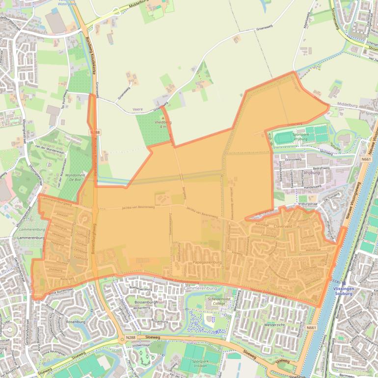 Kaart van postcodegebied 4386.