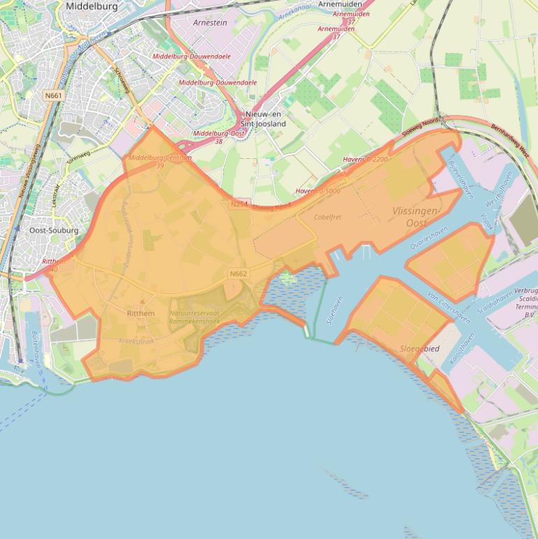 Kaart van postcodegebied 4389.