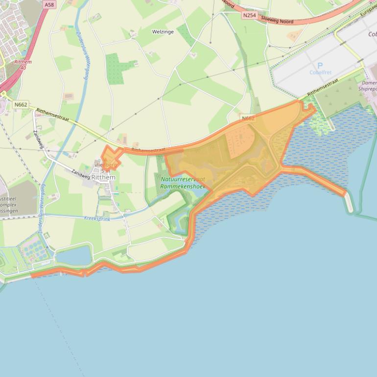 Kaart van postcodegebied 4389TZ.