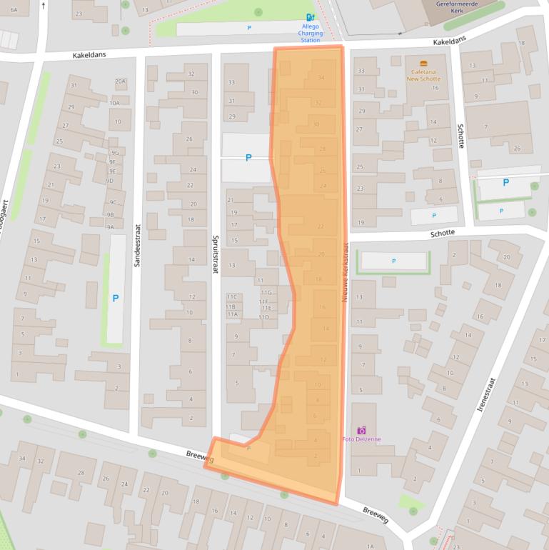 Kaart van postcodegebied 4401BJ.