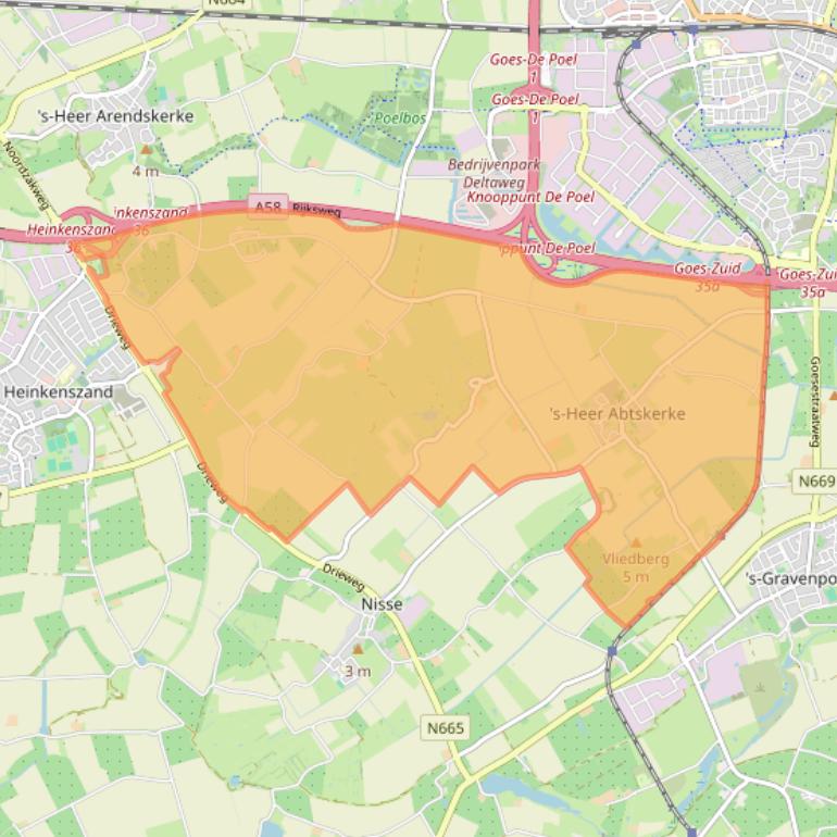 Kaart van postcodegebied 4444.