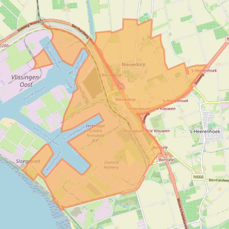 Kaart van postcodegebied 4455.