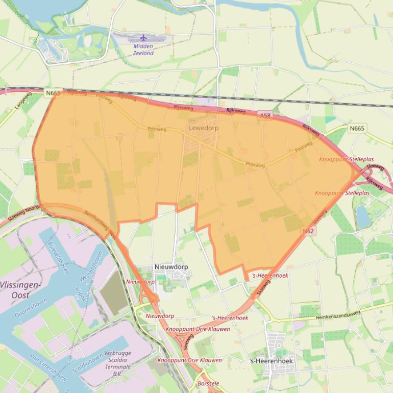 Kaart van postcodegebied 4456.