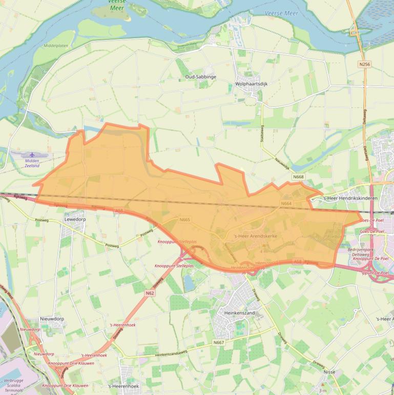 Kaart van postcodegebied 4458.