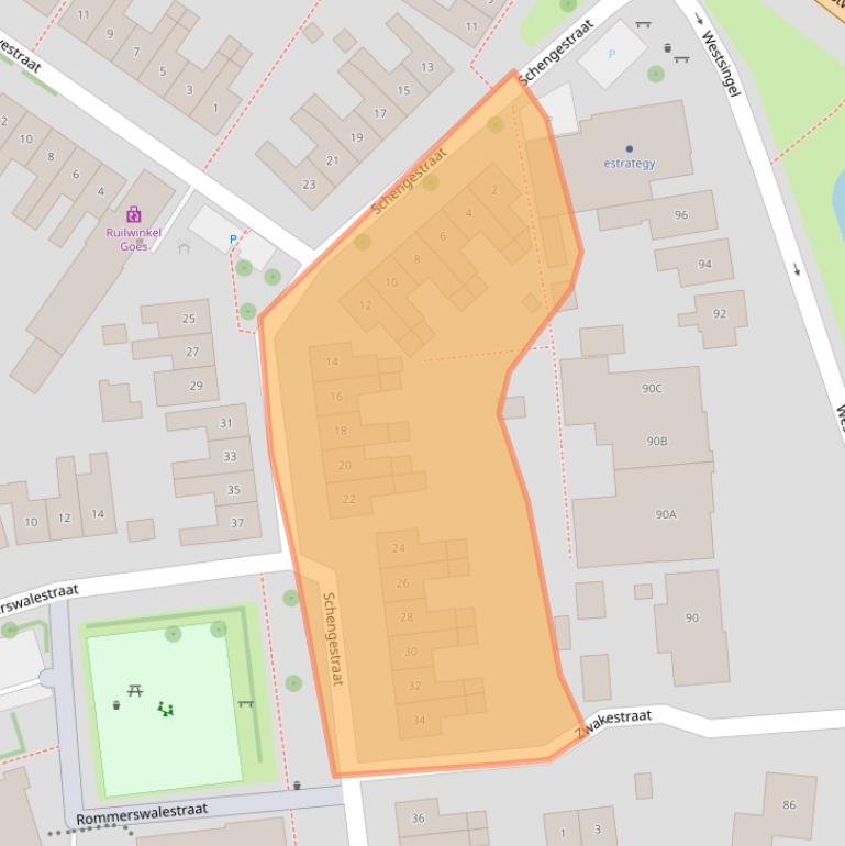 Kaart van postcodegebied 4461EZ.