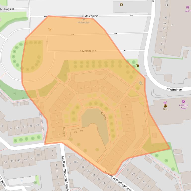 Kaart van postcodegebied 4461ZW.