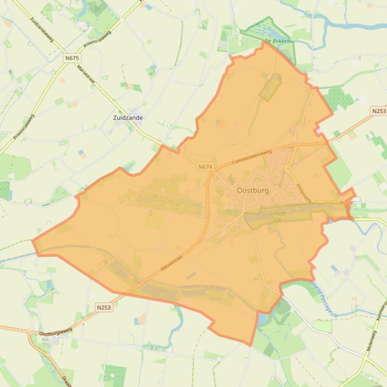Kaartafbeelding, ingezoomd op postcodegebied 4501.