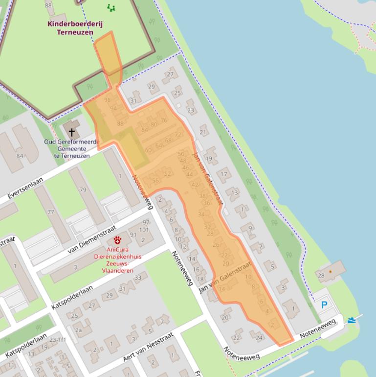 Kaart van postcodegebied 4535BX.