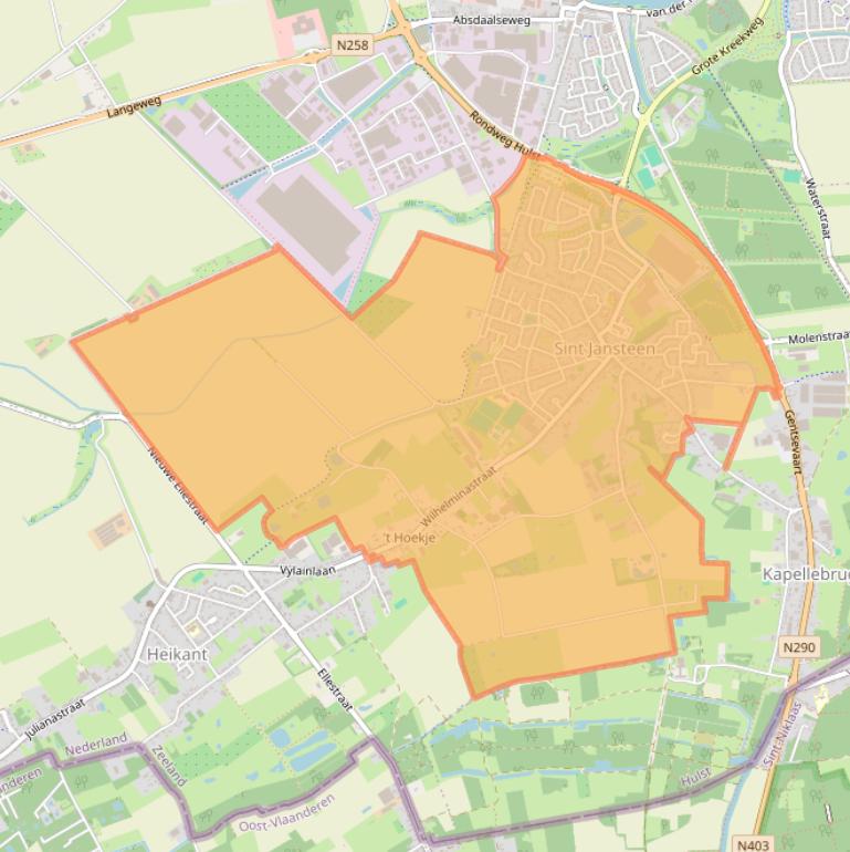 Kaart van postcodegebied 4564.