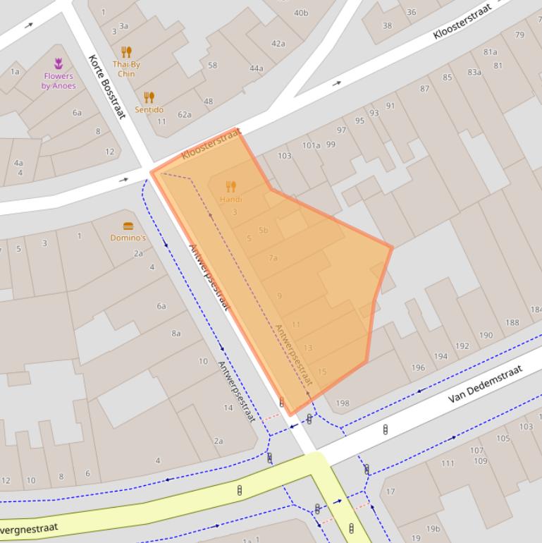 Kaart van postcodegebied 4611AA.