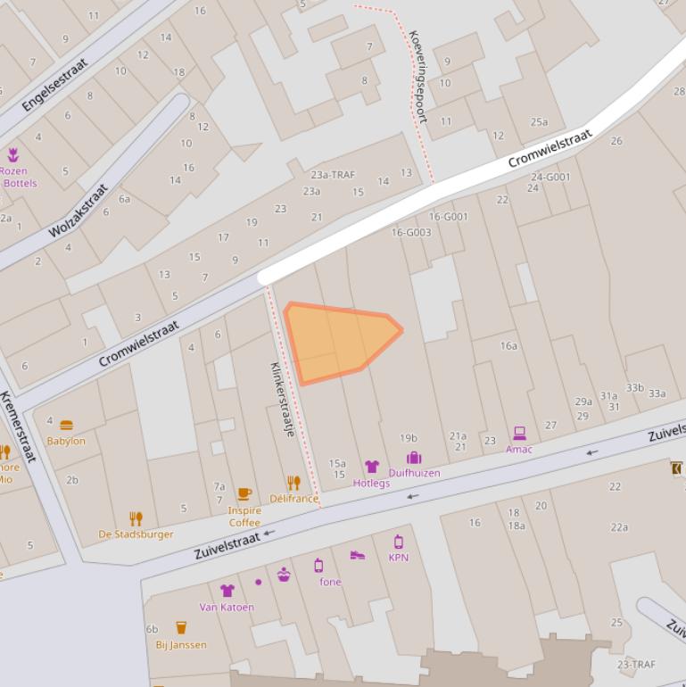 Kaart van postcodegebied 4611RZ.