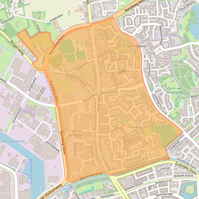 Kaart van postcodegebied 4613.